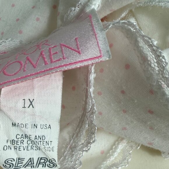 Just For Women White Nightgown Size 1X Pink Polka Dots VTG Lace Trim Sleeveless - Picture 3 of 15